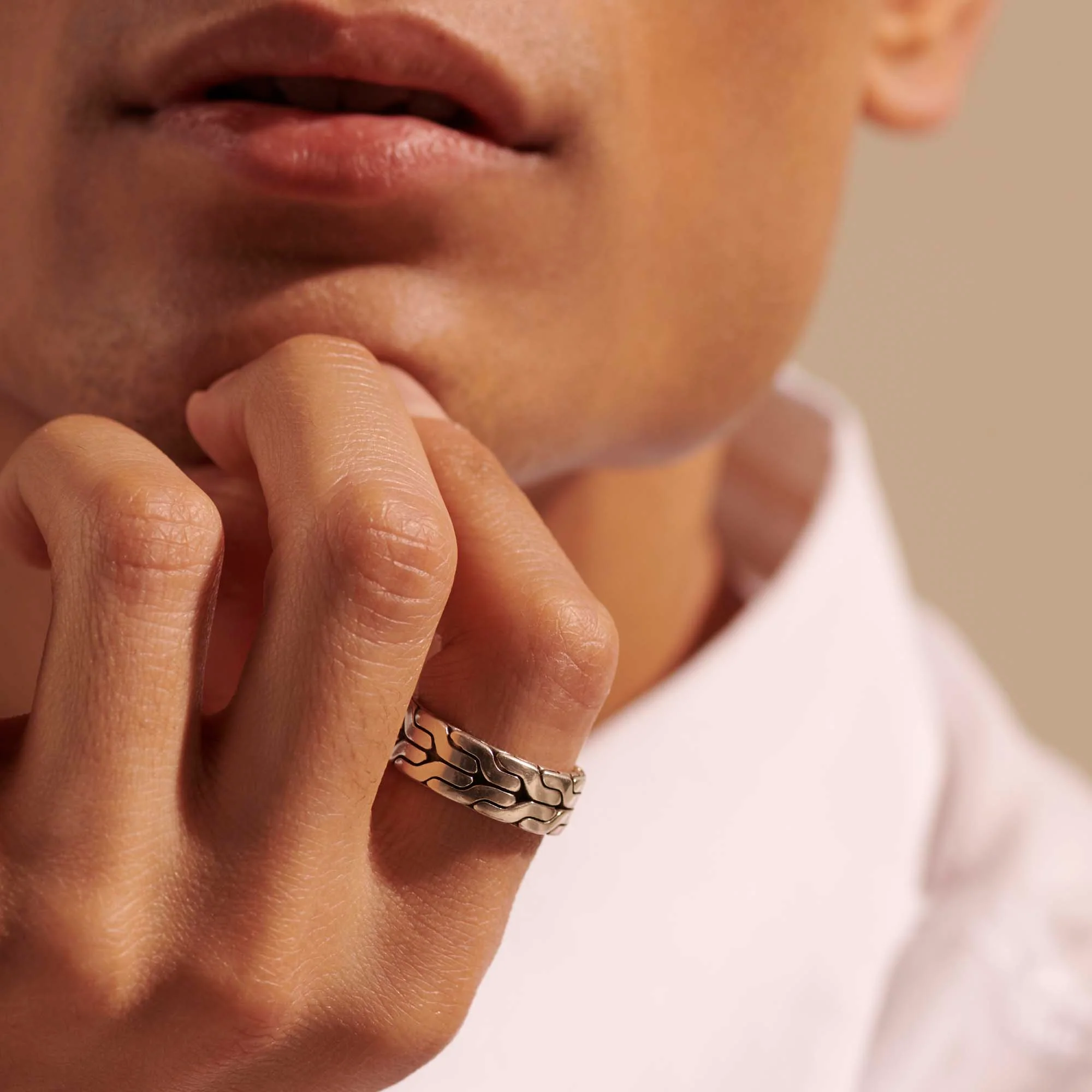 Men's Carved Chain Band Ring, Sterling Silver, 8MM|RB99842 - Image 6