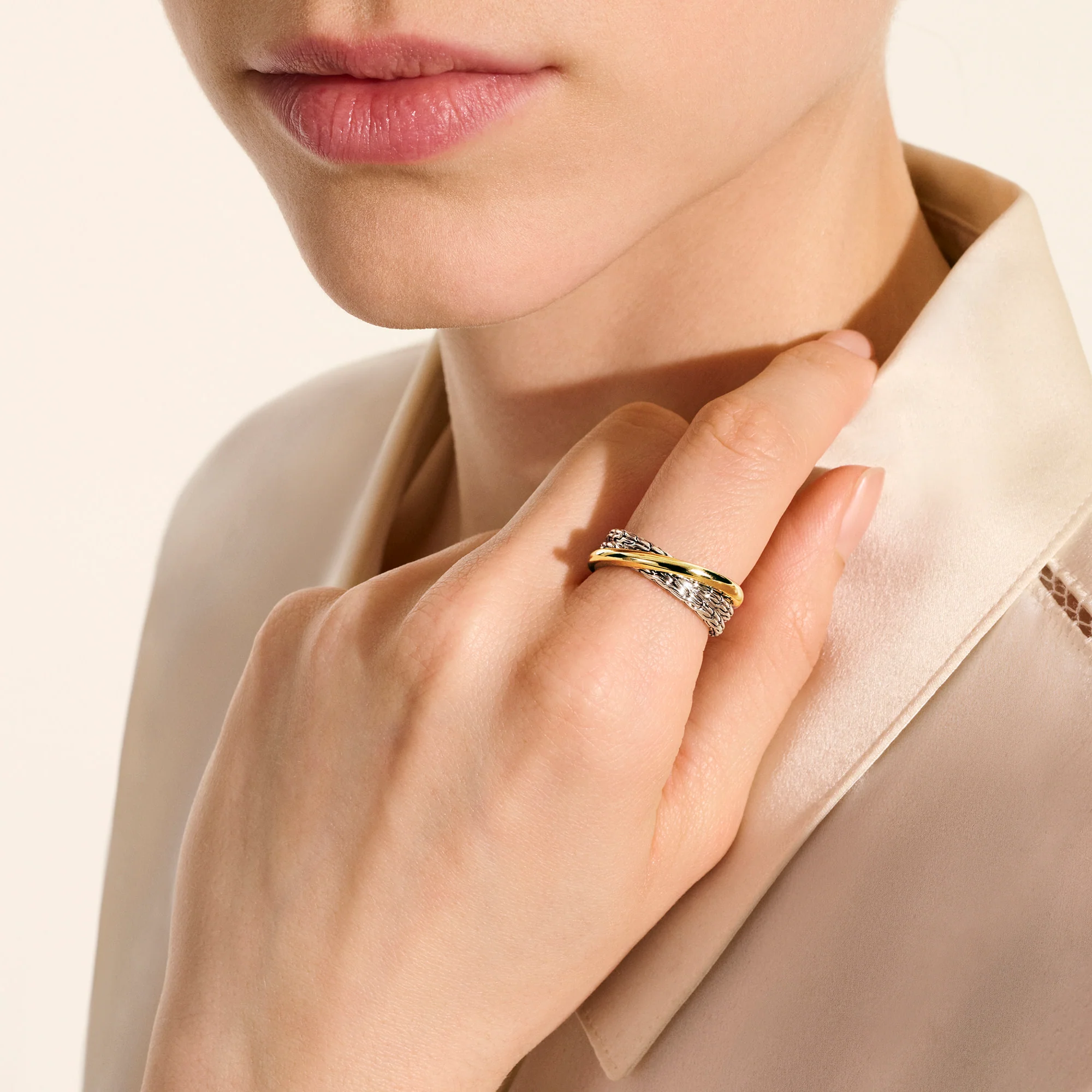 JH Essential Crossover Ring, Gold, Sterling Silver|RZZ98715 - Image 6