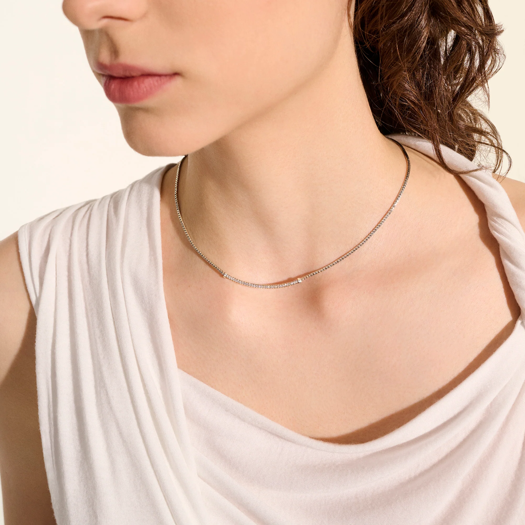 JH Essential Pavé Necklace, Sterling Silver, Diamonds, 1.8MM|NBP986972DI - Image 5
