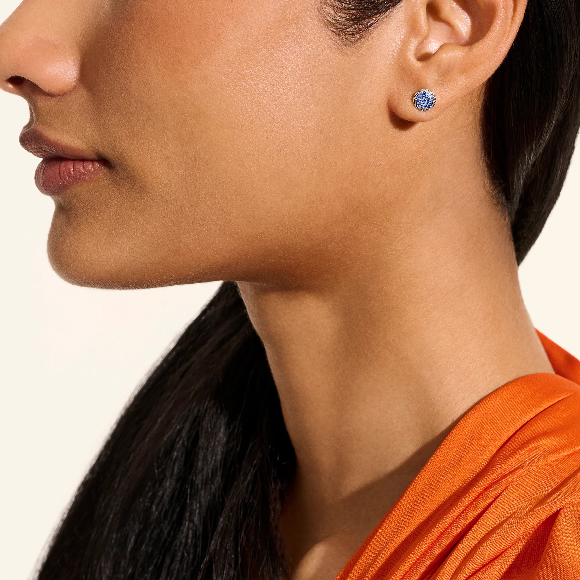 JH Essential Pavé Stud Earring, Sterling Silver, Gemstones, 7MM|EBS987024BSP - Image 5