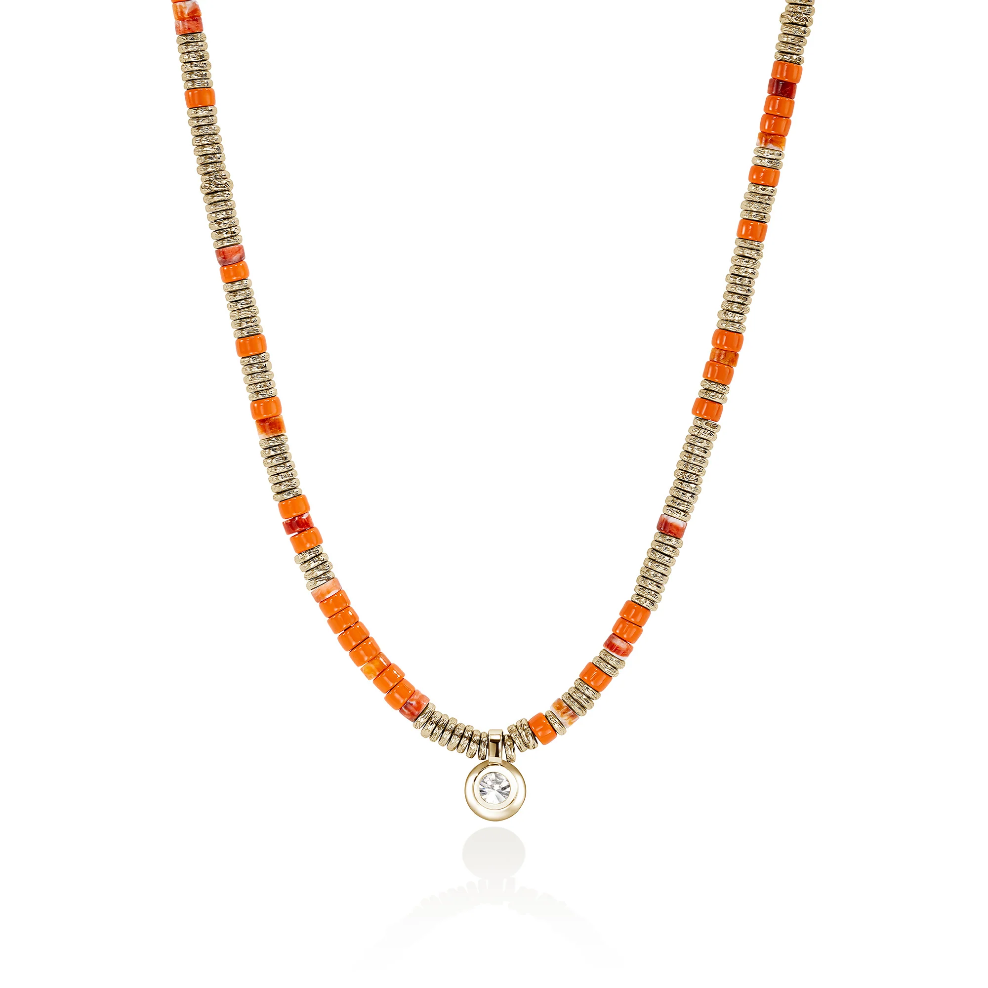 JH Lovestruck⢠Heishi Pendant Necklace, Gold, Sterling Silver, Hardstones, Enamel, Diamond, 1.25TCW|NZZP430393OROYSLGD - Image 3
