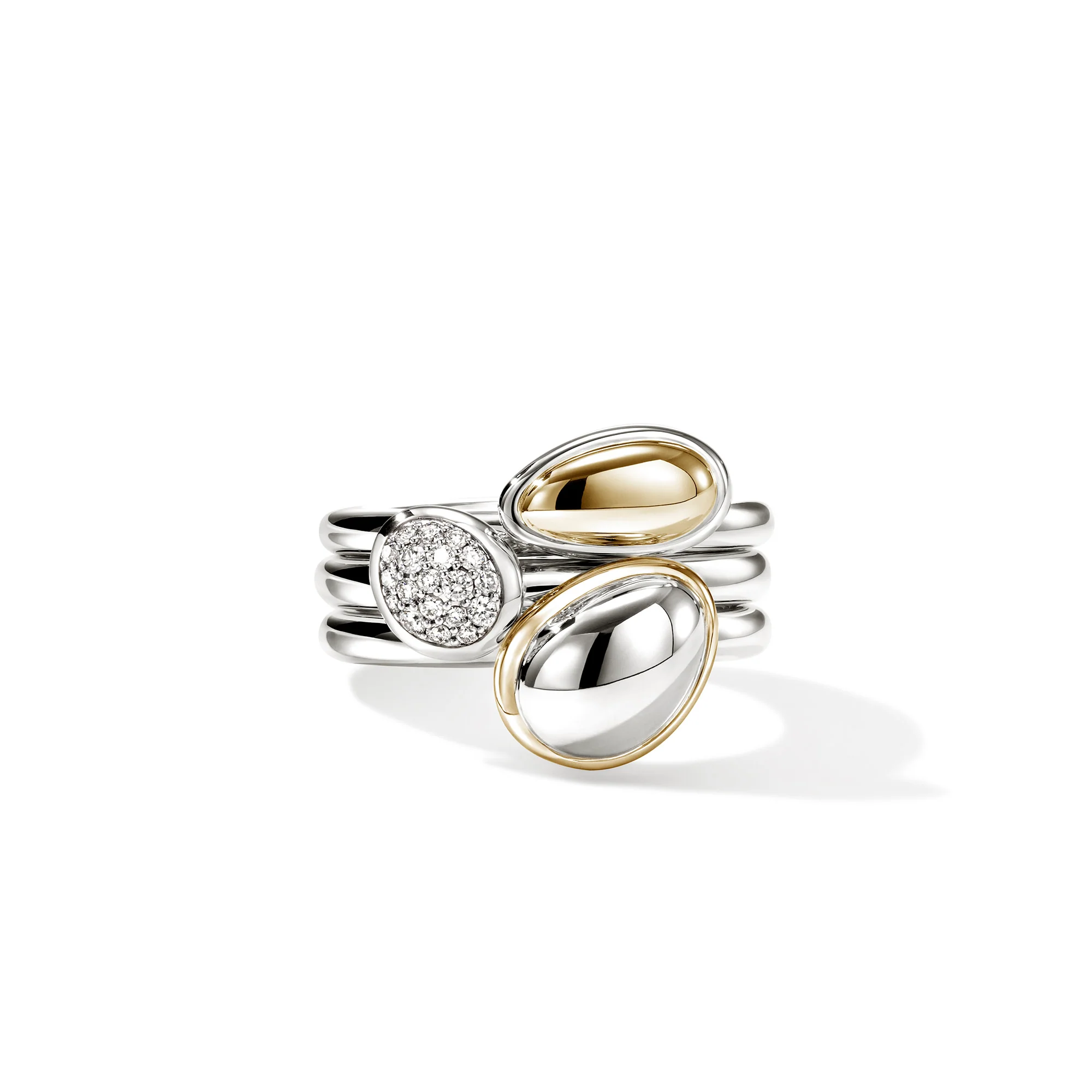 Pebble Stacking Ring Trio, Gold, Sterling Silver, Diamonds|RZZP9721332DI