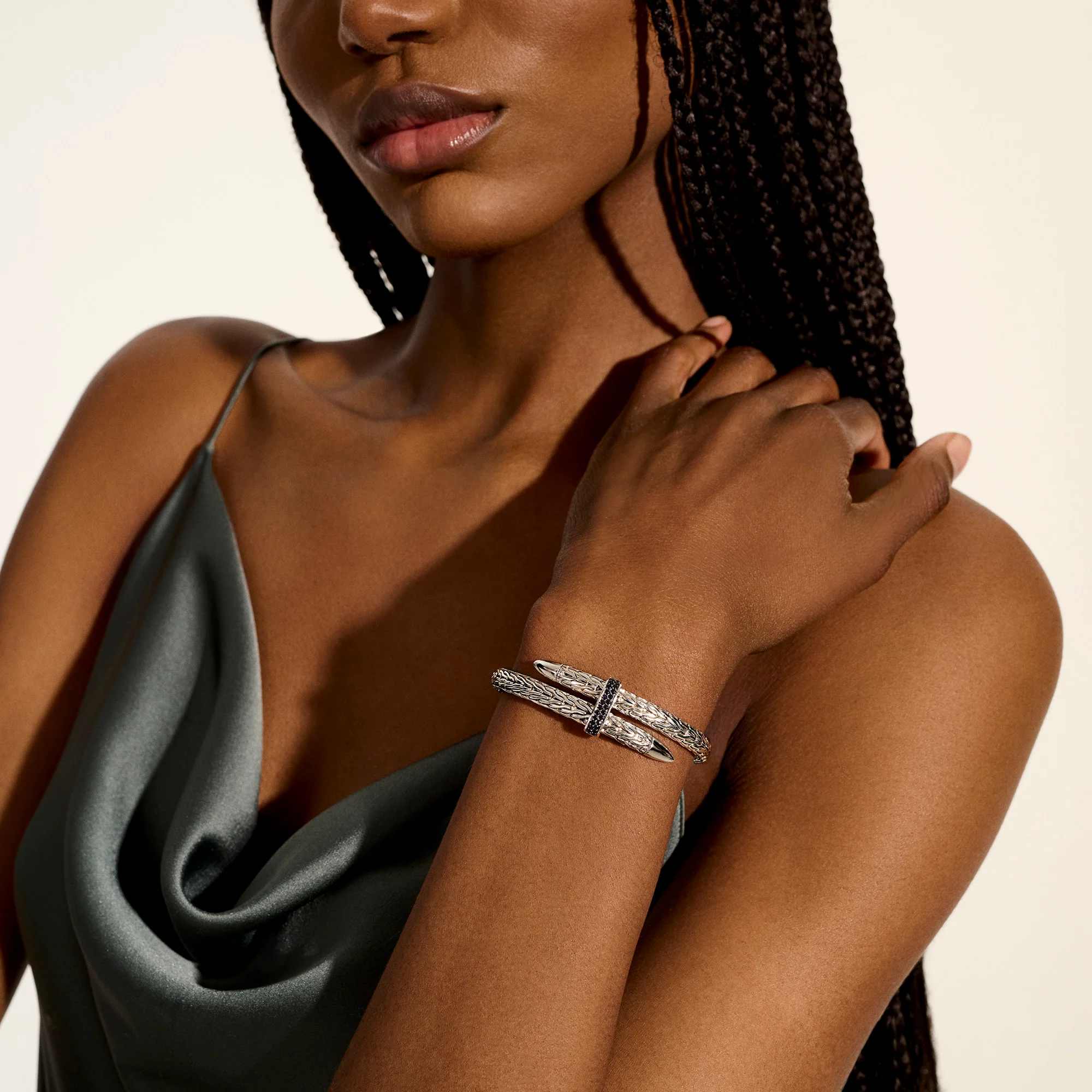 Spear Flex Cuff, Sterling Silver, Gemstones, 5.5MM|CBS9011074BLS - Image 6