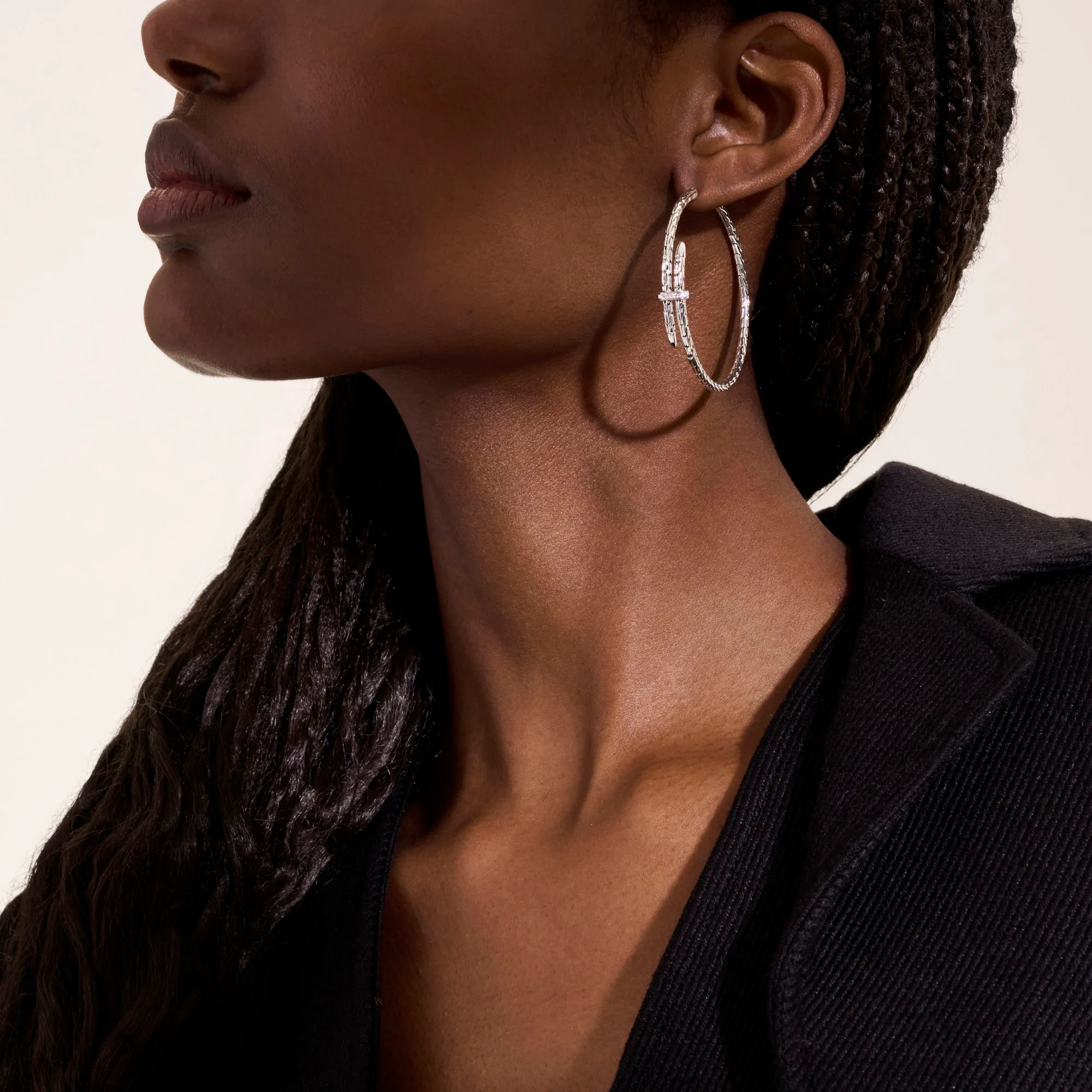 Spear Hoop Earring, Sterling Silver, Diamonds, 50MM|EBP9012482DI - Image 4