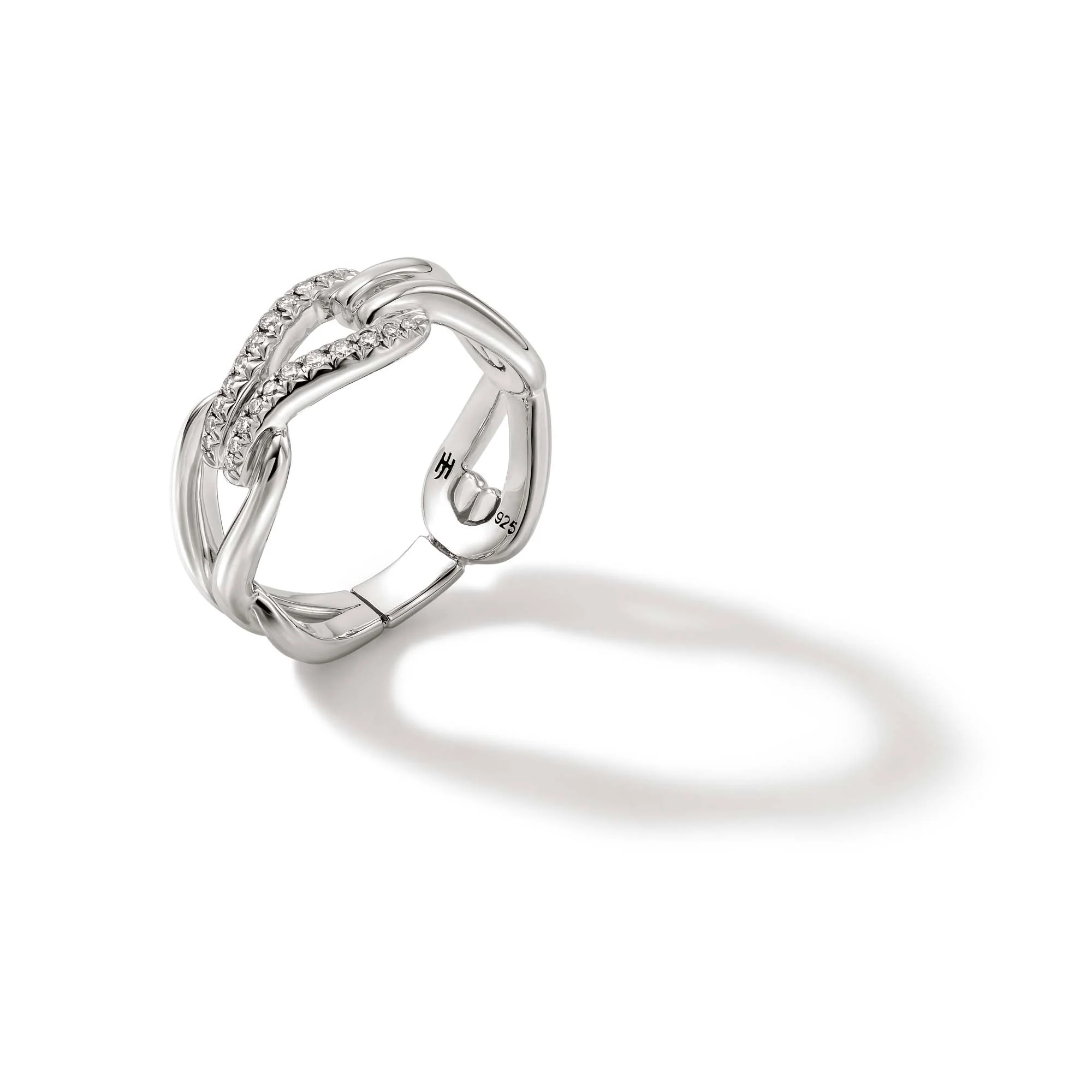 Surf Link Ring, Silver, Diamonds, Wide|RBP9010772DI - Image 3